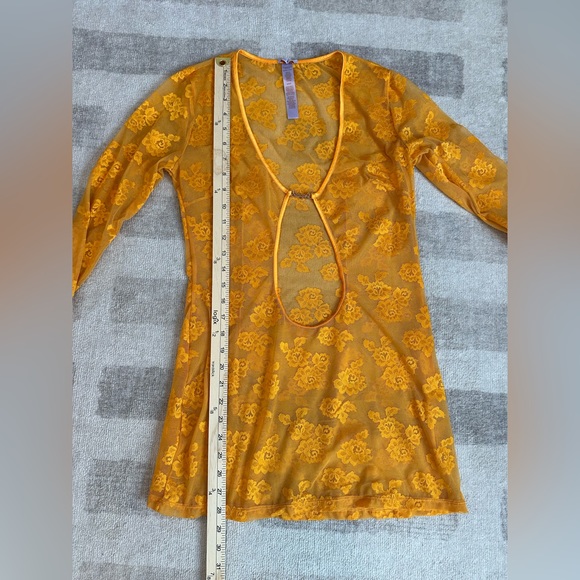 Savage x Fenty Strap Up Long-Sleeve Lace Slip Yellow Amber (Size M) - Picture 10 of 13